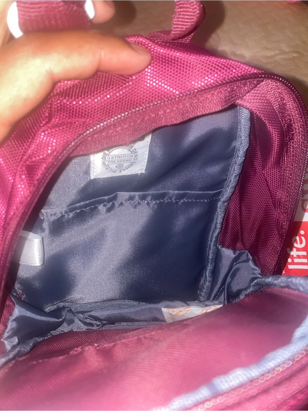 adidas Maroon Mini Backpack with White Trefoil and Stripes